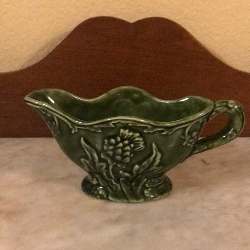 Olfaire-Gravy Boat-Green With Flower-10 OZ